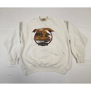 Vtg Field & Stream Mens XL White Graphic Hunting Dog Duck Sweatshirt Made in USA